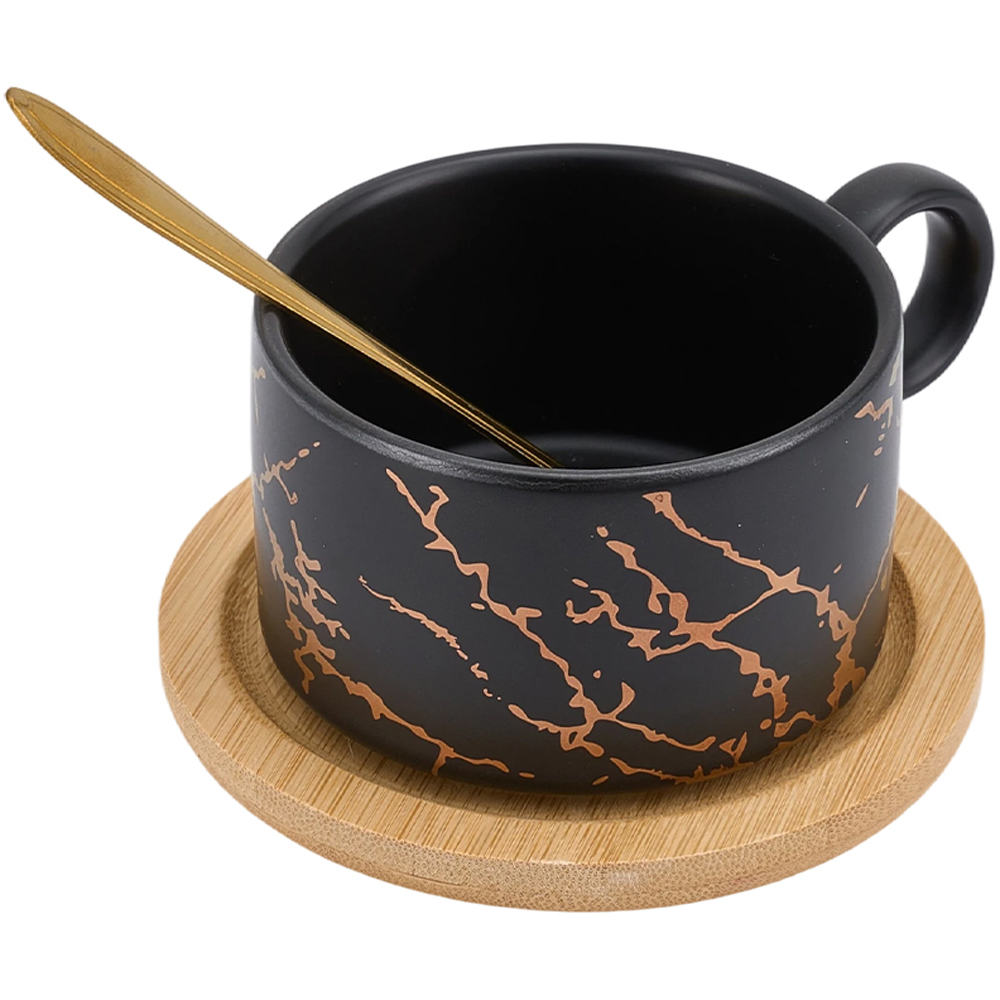Living and Home 12 Piece White and Black Marble Ceramic Coffee Cup Set with Stand Image 4