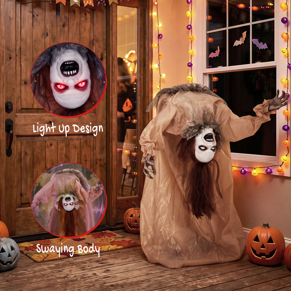 HOMCOM Light Up Animated Broken-Back Female Ghost Halloween Decoration 3.2ft Image 6