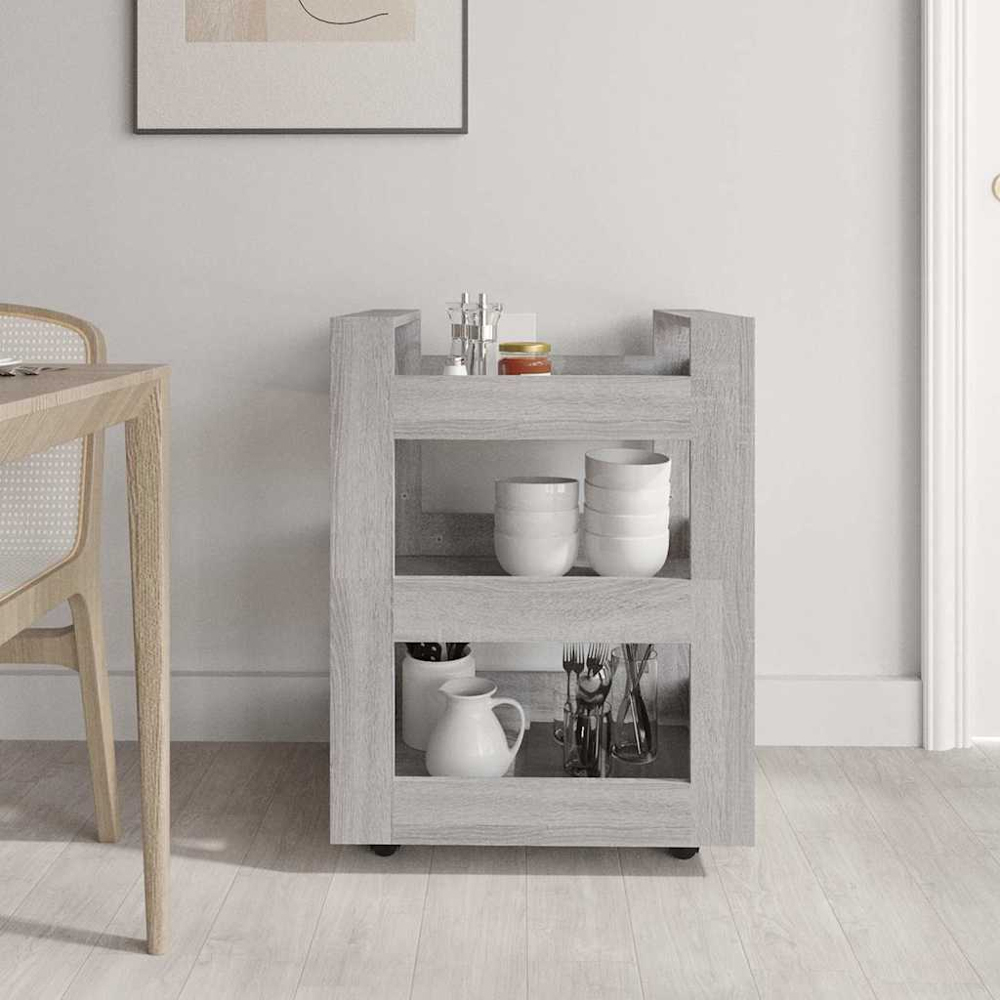 vidaXL 3 Shelf Grey Sonoma Kitchen Trolley Image 7