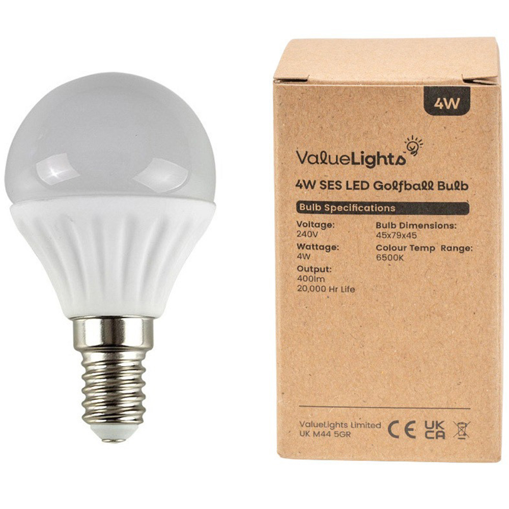 ValueLights 12 Pack E14 LED 4W 6500K Cool White Golfball Light Bulbs Image 2