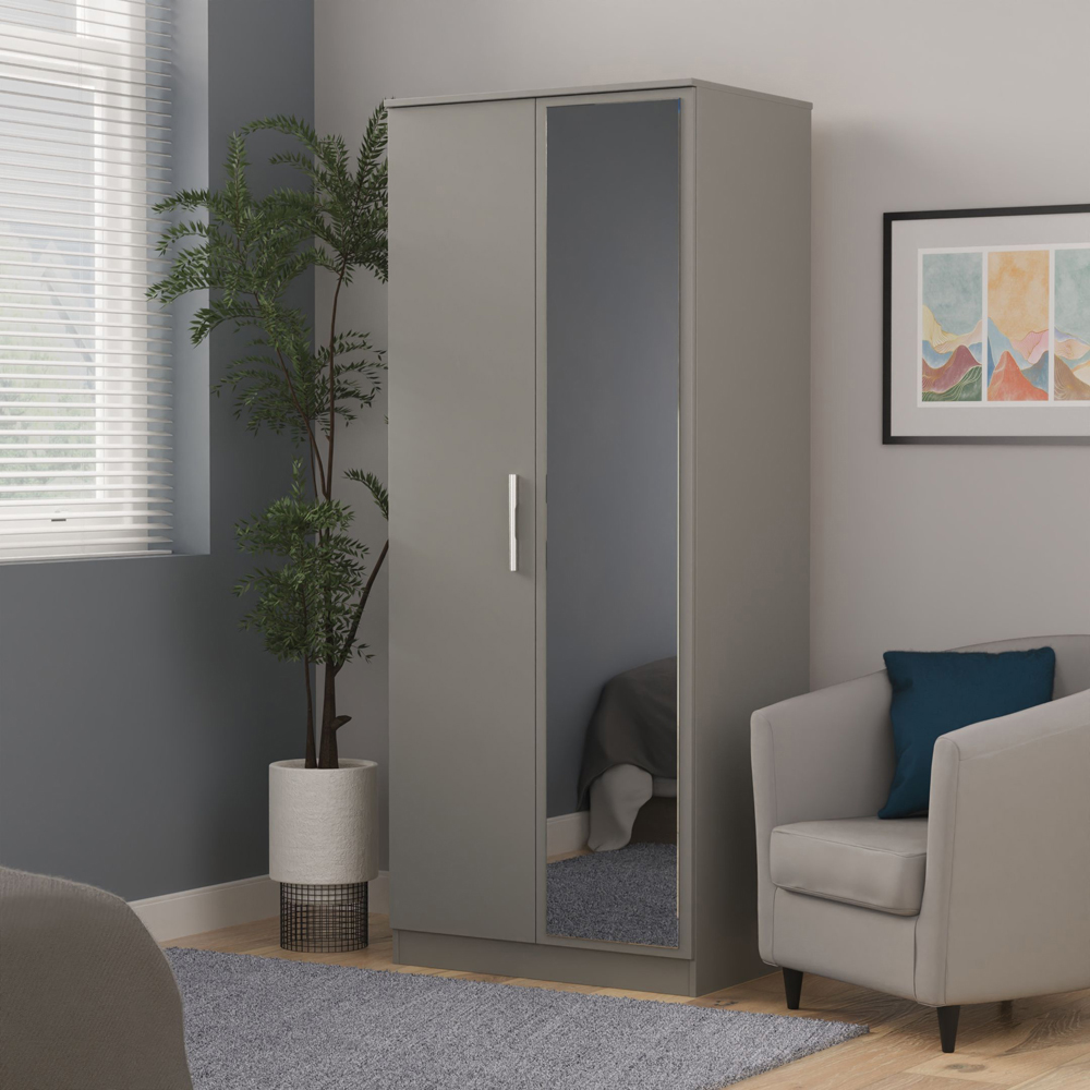 Crowndale Camden 2 Door Dusk Grey Mirrored Wardrobe Ready Assembled Image 7