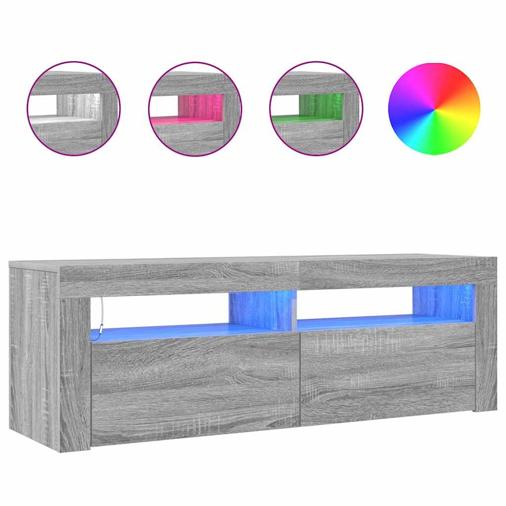 vidaXL 2 Door 2 Shelf Grey Sonoma TV Cabinet with RGB LED Lights Image 9