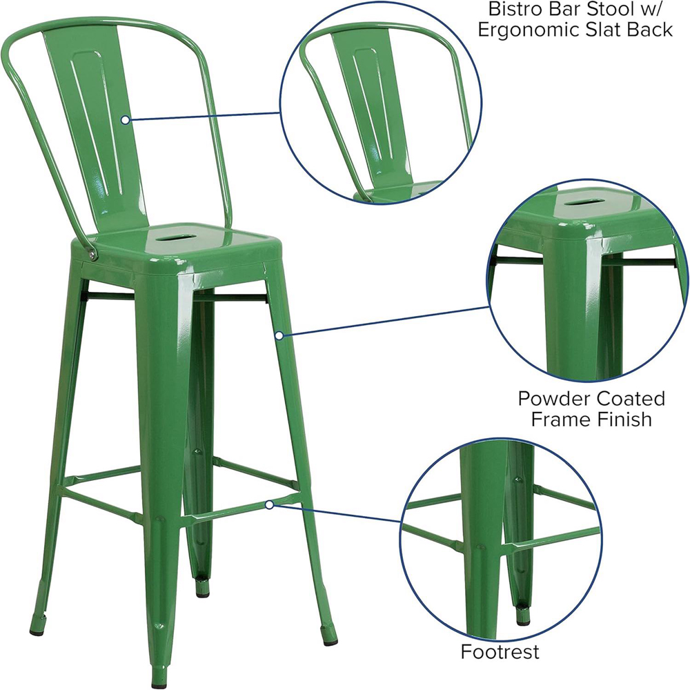 FWStyle Set of 4 30 inch Green Galvanised Steel Ready Assembled Bar Chairs Image 4