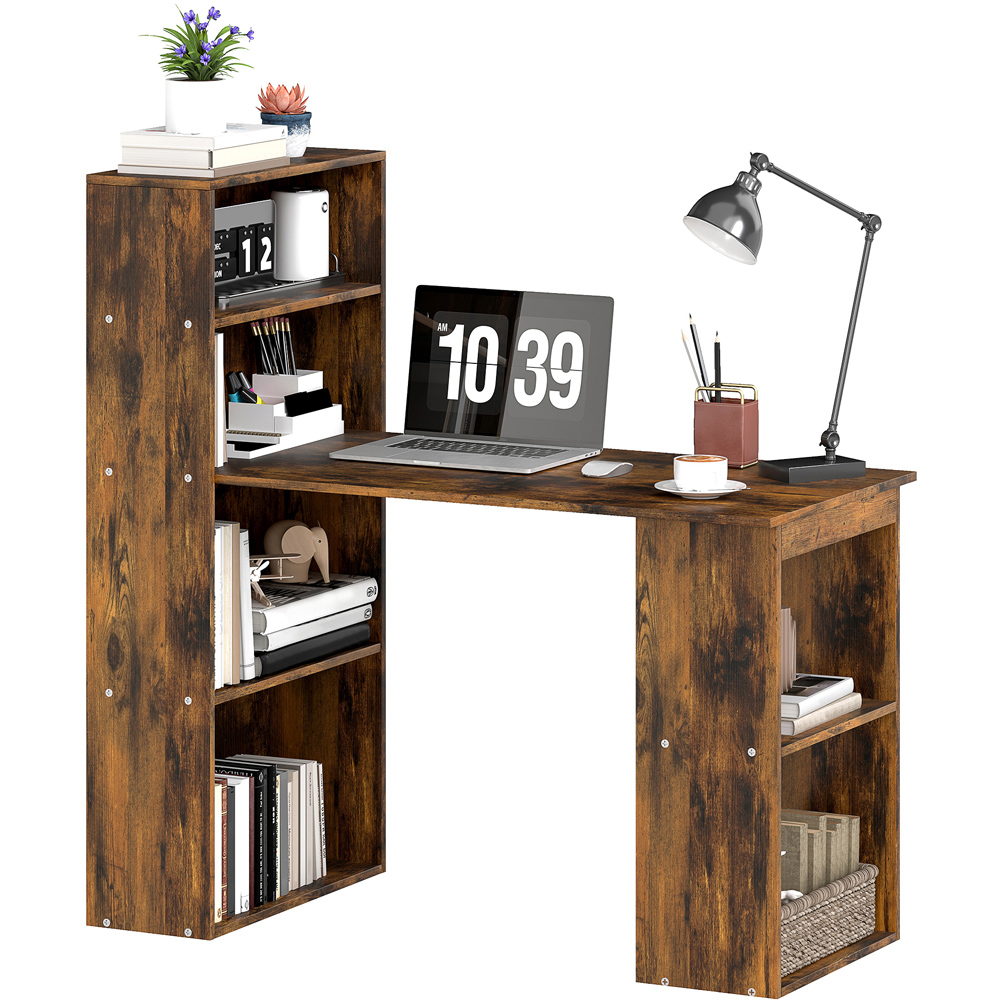 HOMCOM 6 Shelf Computer Desk Brown Image 2