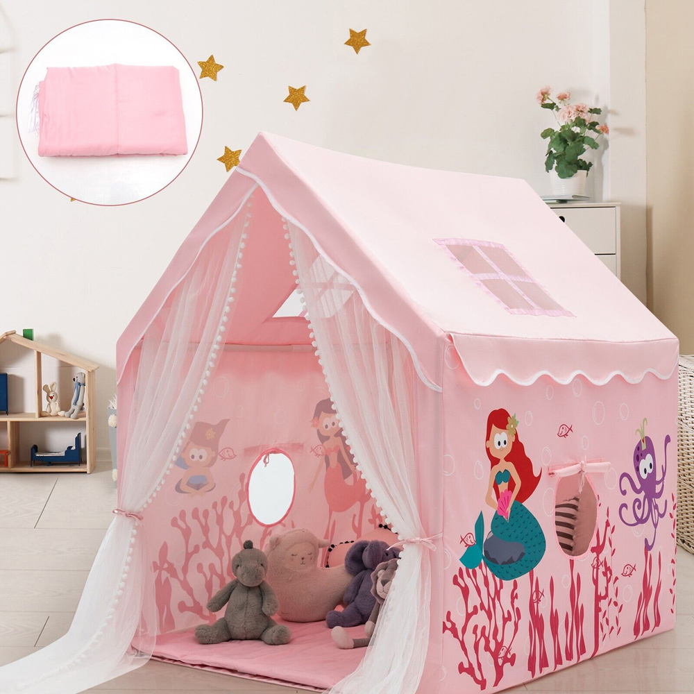 Costway Pink Kids Play Tent with Washable Mat Image 7