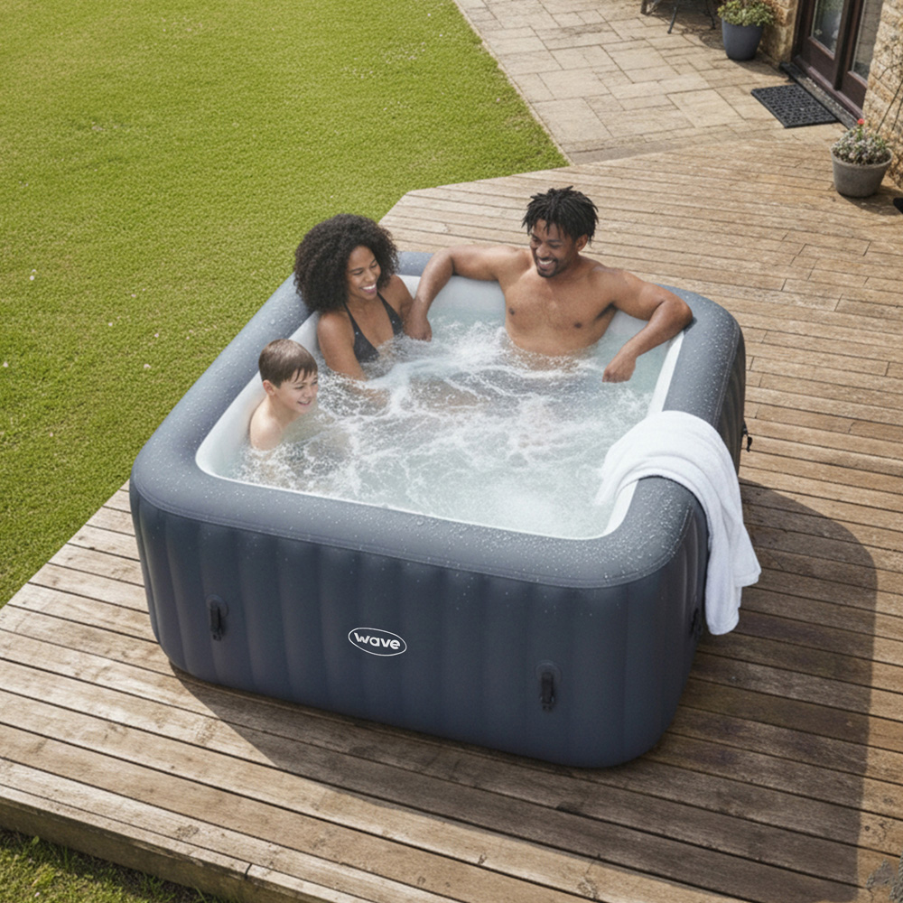 Wave Pacific 4 Person Grey Rattan Square Inflatable Hot Tub with EnergySave Bundle Image 4