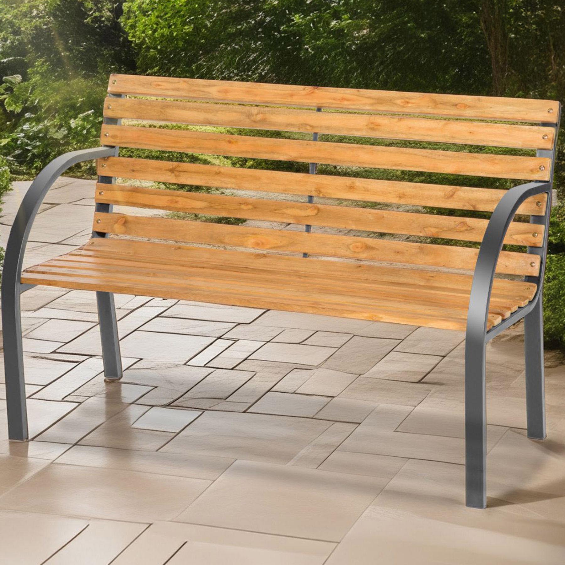 tectake Micha 2 Seater Brown Garden Bench Image 1
