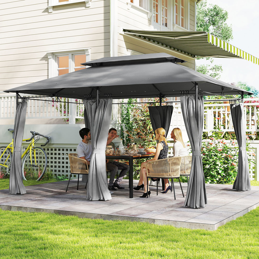 Outsunny 3 x 4m Grey Double Roof Metal Garden Gazebo with Sides Image 4