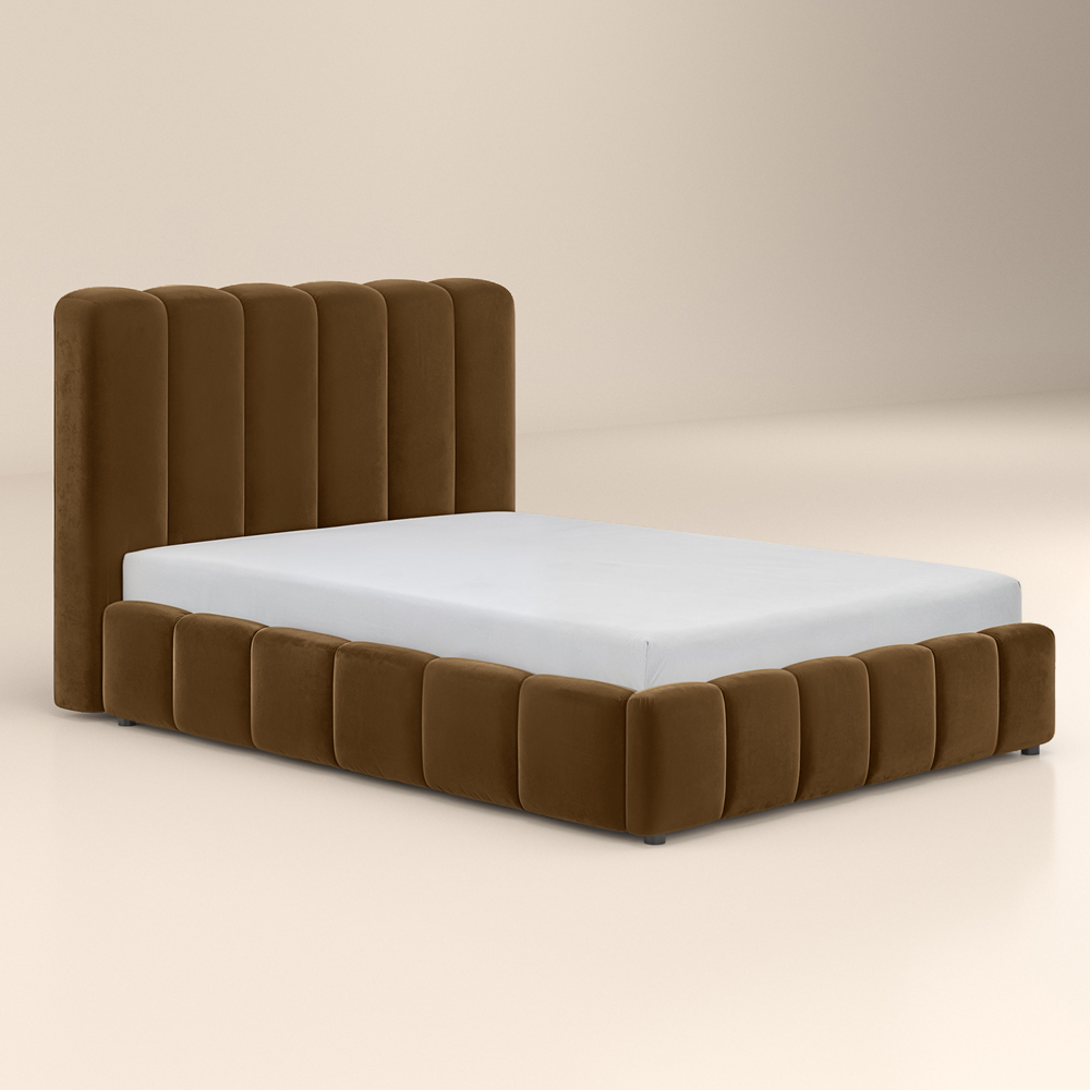 Solace+Co Emilie King Size Brown Velvet Ribbed Ottoman Bed Image 2