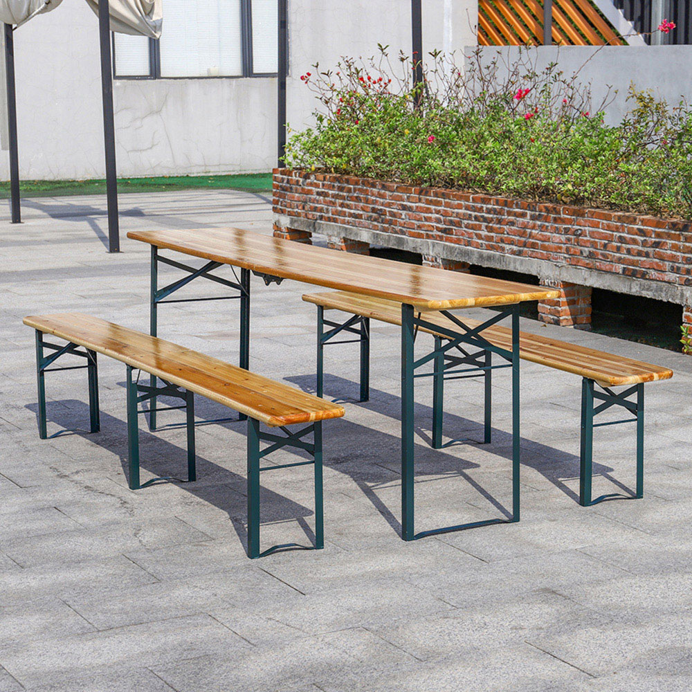 Living and Home 6 Seater Rustic Wooden Foldable Outdoor Table and Bench Set Image 6