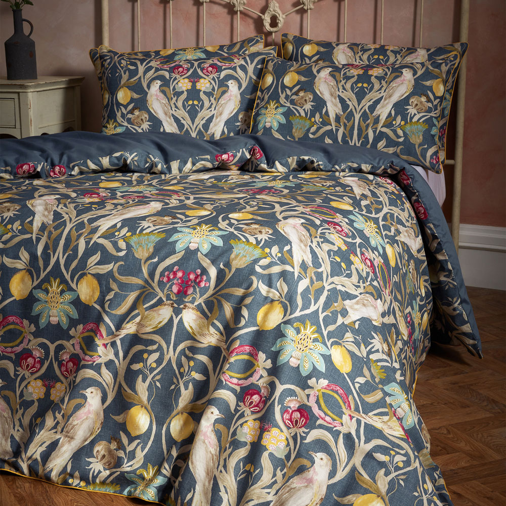 EW by Edinburgh Weavers Liberty Floral Birds Super King Size Navy Cotton Duvet Set Image 2