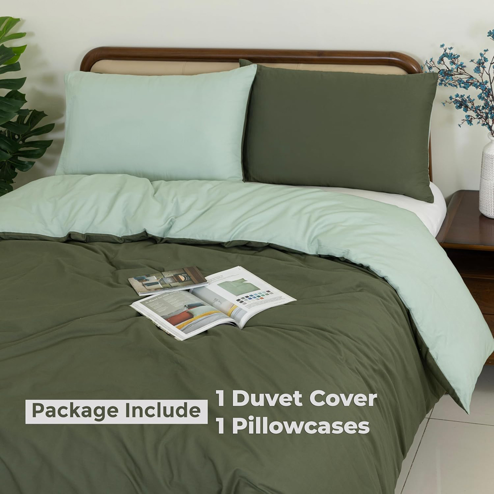 MHG Living Super King Size Forest Green Reversible Duvet Set Image 3