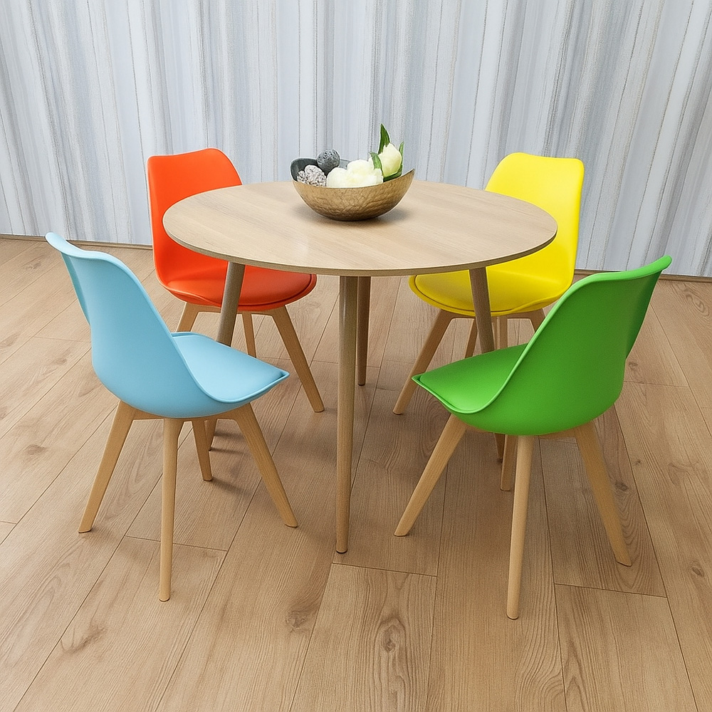 Kosy Koala 4 Seater Round Plastic Wooden Dining Set Multicolour Image 6