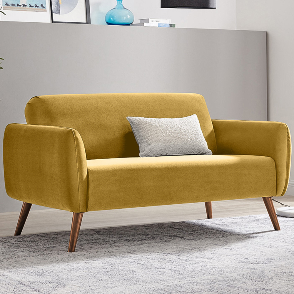 Furniturebox Terry 2 Seater Yellow Velvet Sofa Image 1