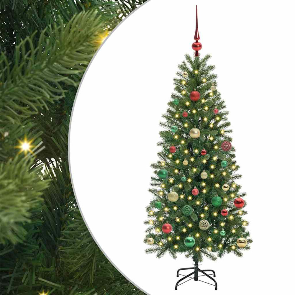 vidaXL Pre-Lit Multicolour Baubles Green Artificial Christmas Tree 5ft Image 2