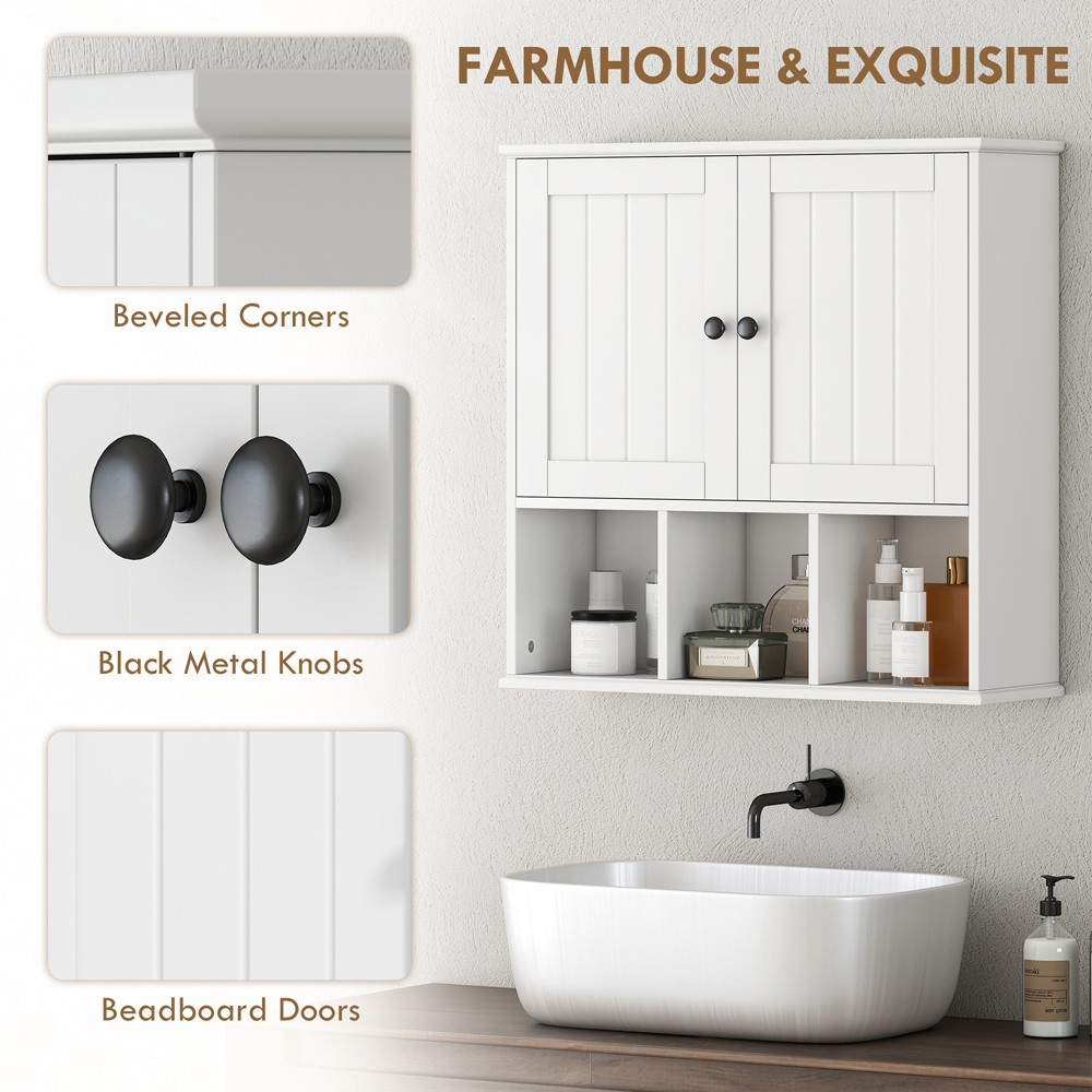 Portland 2 Door 3 Shelf White Wall-Mounted Bathroom Storage Cabinet Image 8