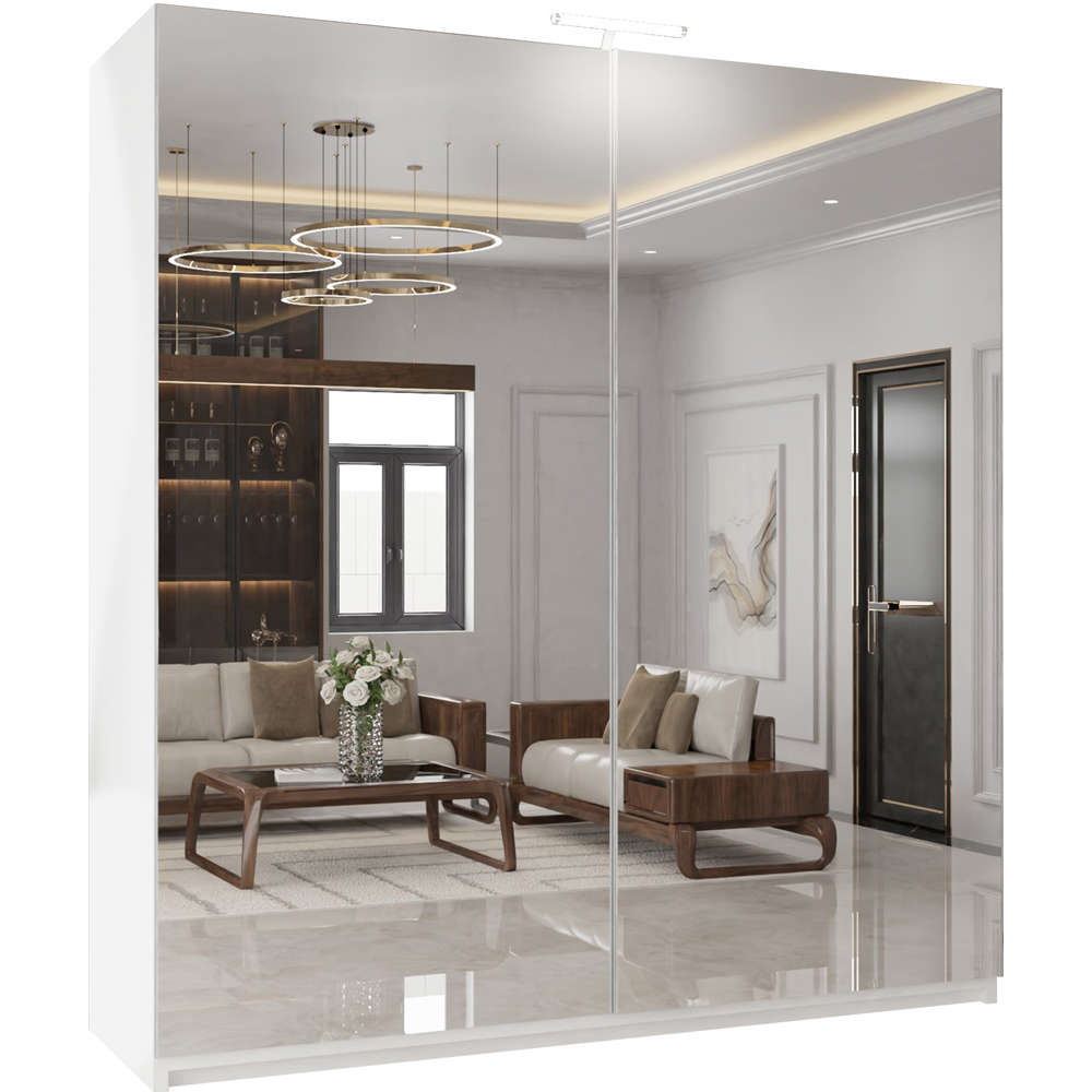 M N Furniture Modern 2 Door White Mirrored Sliding Wardrobe 200cm Image 2