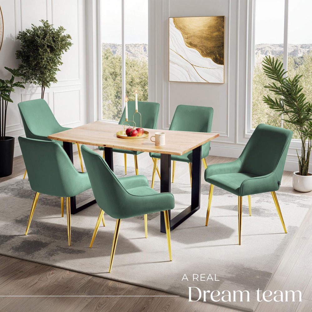 tectake Avane Set of 4 Green Velvet Look Padded Dining Chair Image 8