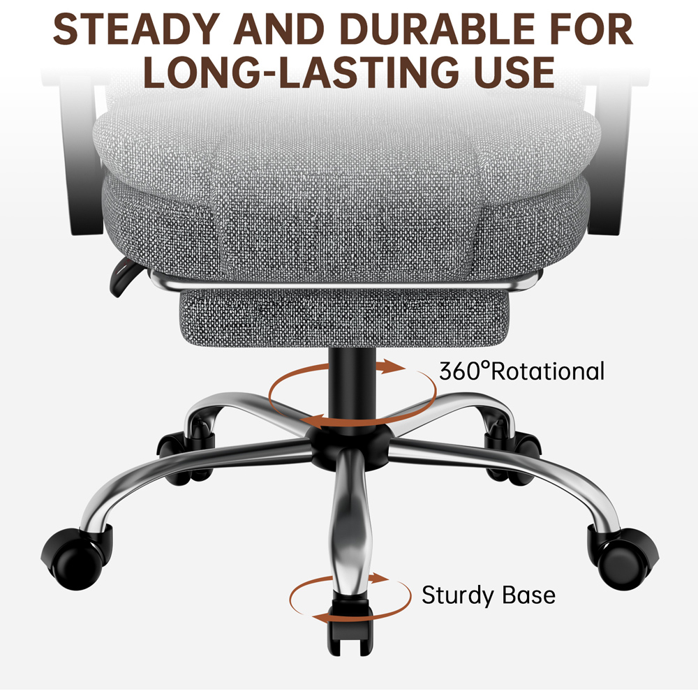 Rattrix Grey PU Leather Reclining Swivel Office Chair with Footrest and Lumbar Support Image 6