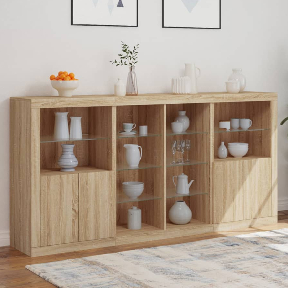 vidaXL 4 Door 12 Shelf Sonoma Oak Sideboard with LED Lights Image 1