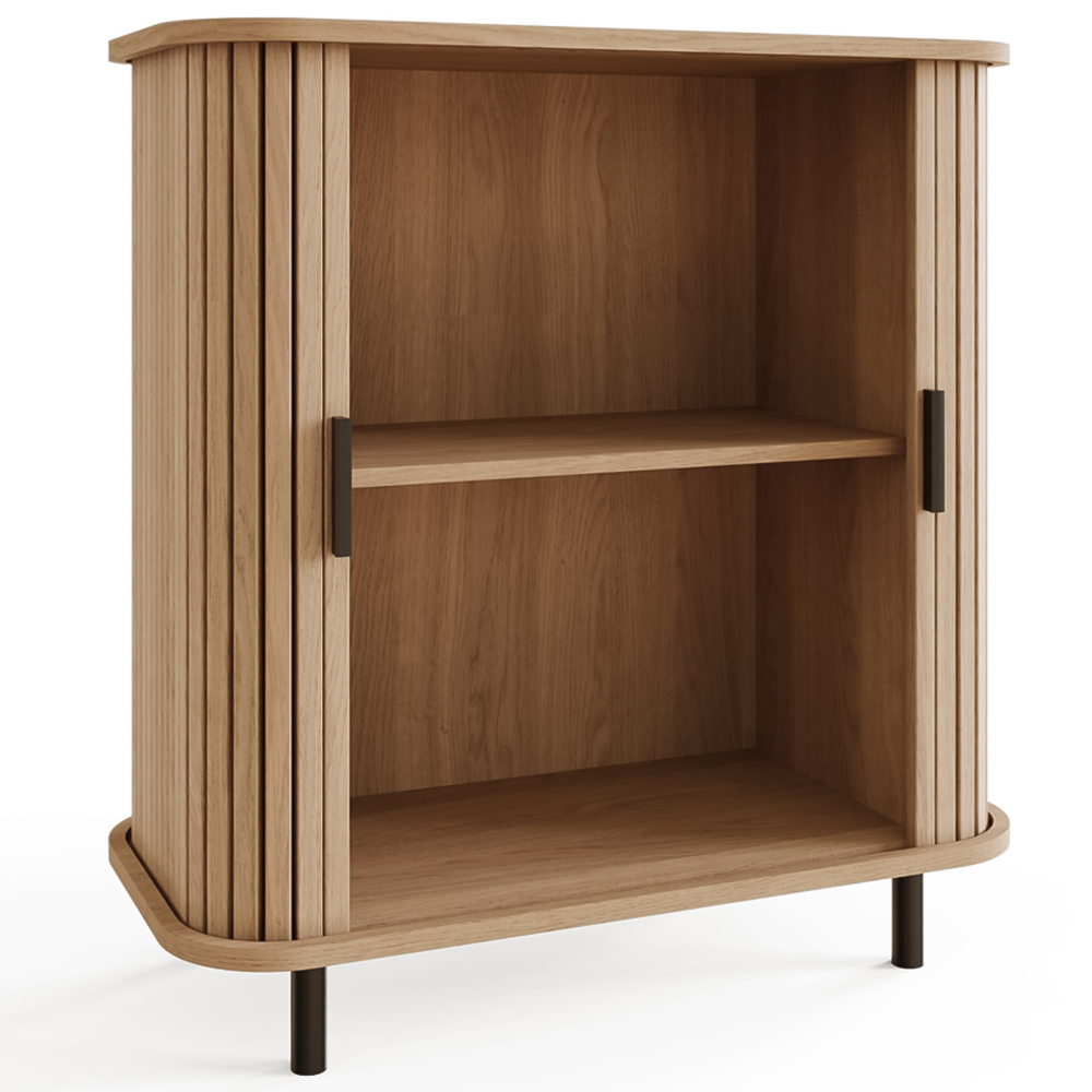 GFW Omari 2 Tambour Sliding Door Oak Slatted Compact Sideboard Image 4