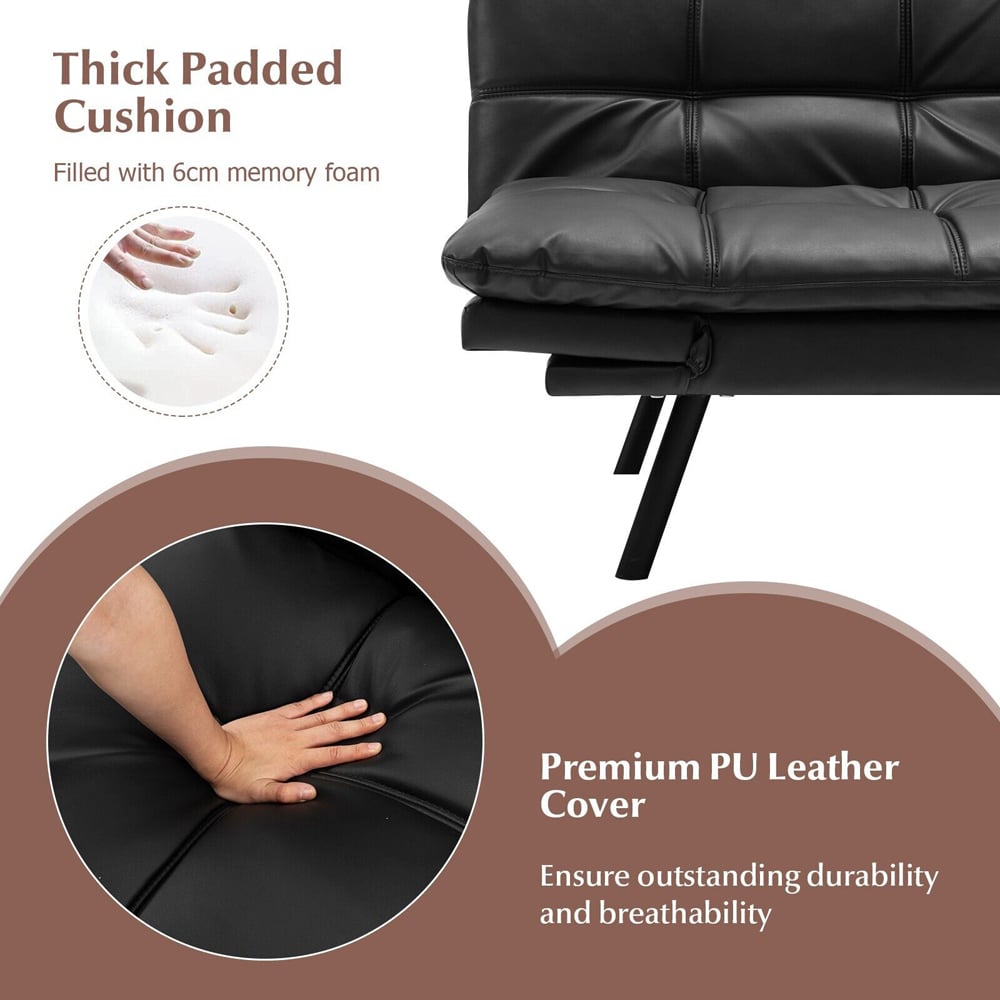Costway 2 Seater Black Convertible Sofa Bed Image 6