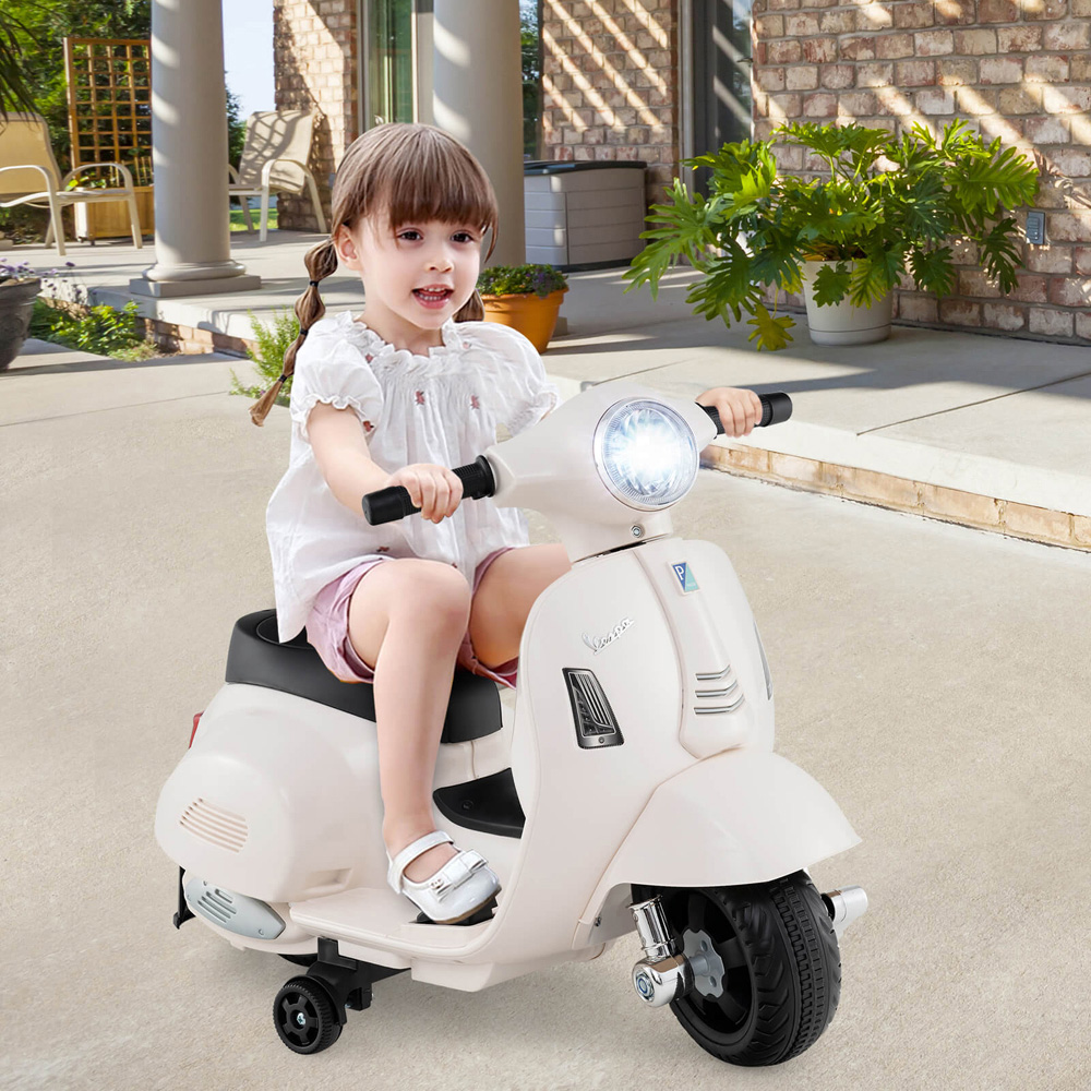 Costway Kids White Licensed Vespa Ride On Motorcycle with Lights and Horn Sound 6V Image 4