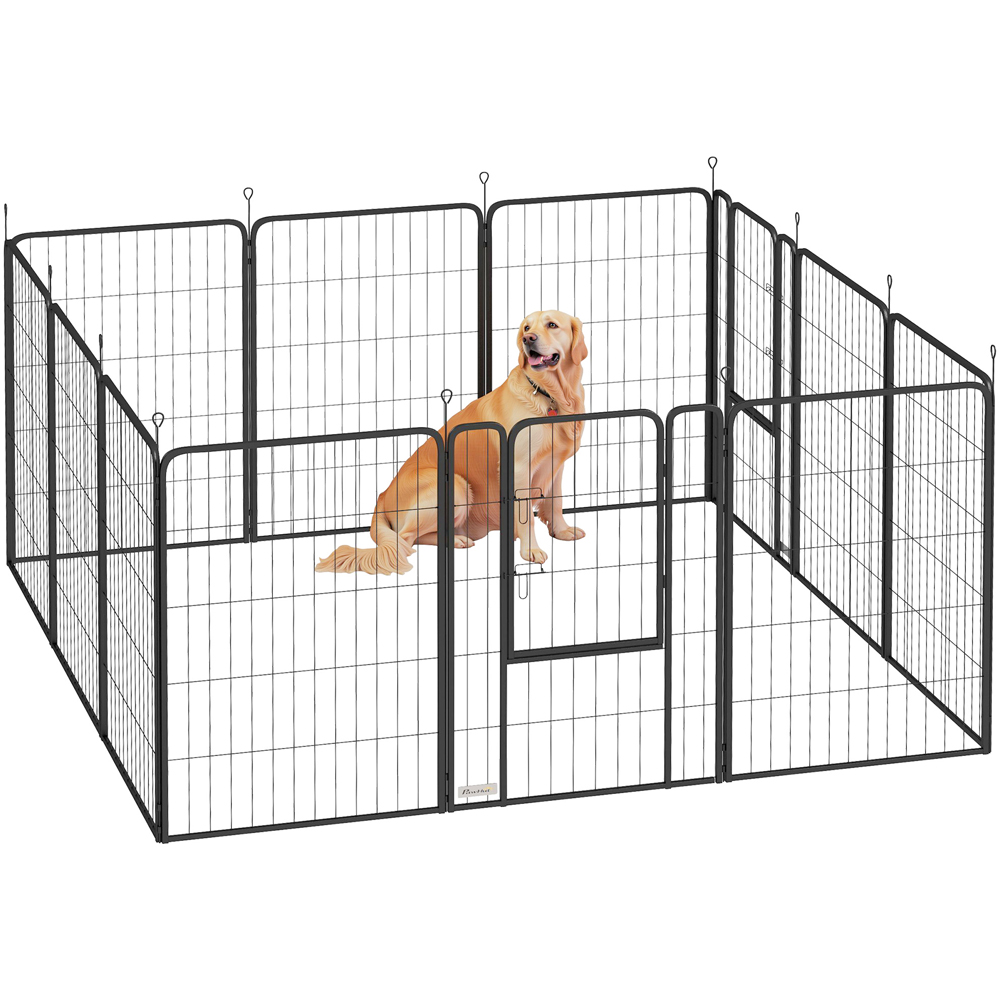 PawHut 12 Panel Black Dog Pen 100cm Image 3