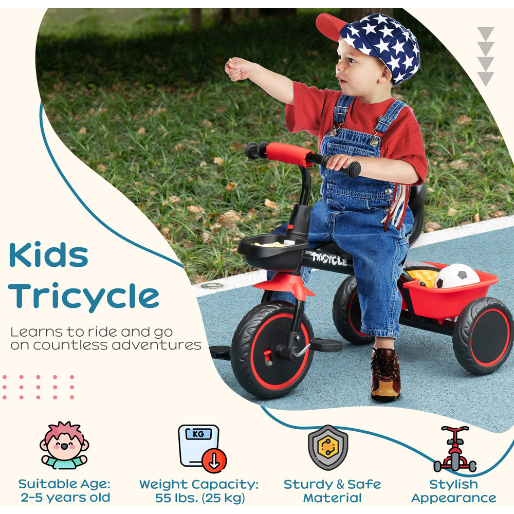 AIYAPLAY Red Kids Trike with Adjustable Seat Image 4