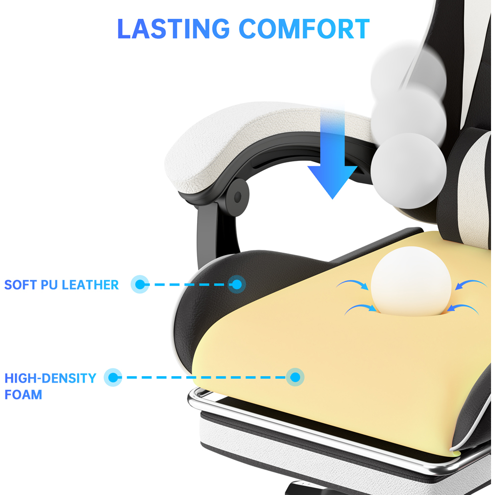 Rattrix White Height Adjustable Gaming Chair with Footrest and Lumbar Cushion Image 7