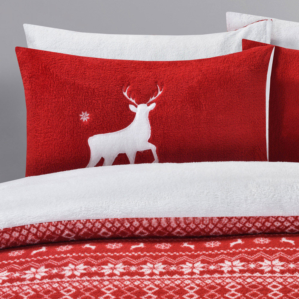 Velosso Double Red Nordic Teddy Fleece Duvet Cover Set Image 2