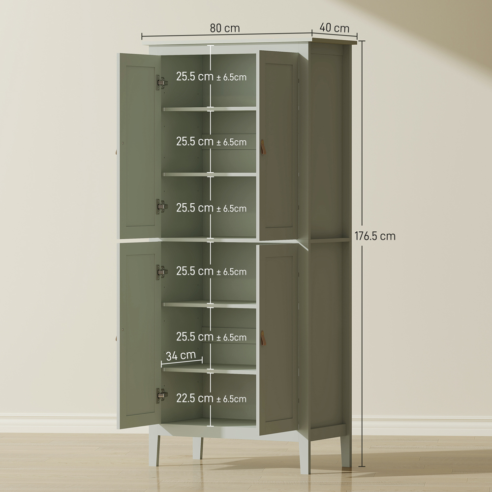 HOMCOM 4 Door Green Tall Freestanding Pantry Storage Cabinet Image 9