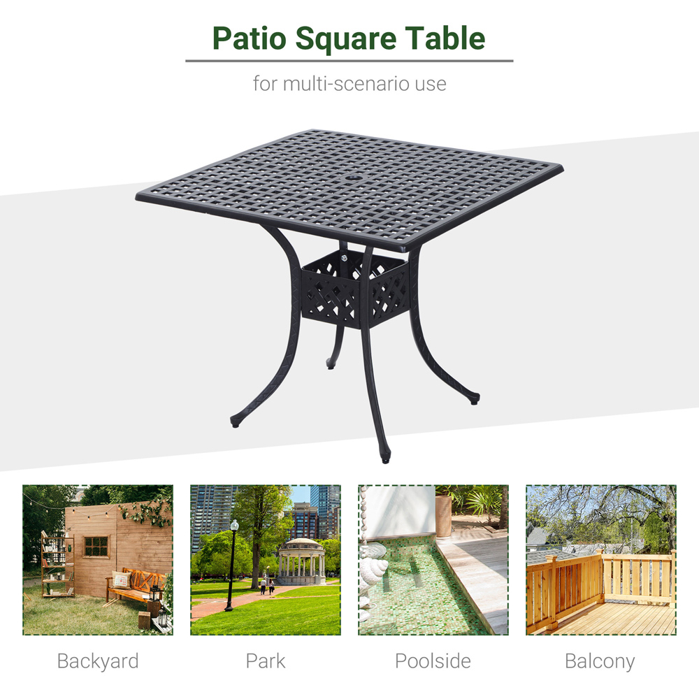 Outsunny Black Aluminium Square Garden Table with Umbrella Hole Image 7