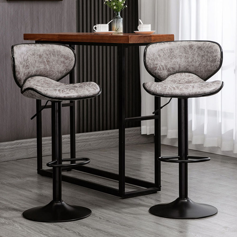 Portland Grey Microfibre Height Adjustable Bar Stool Set of 2 Image 1