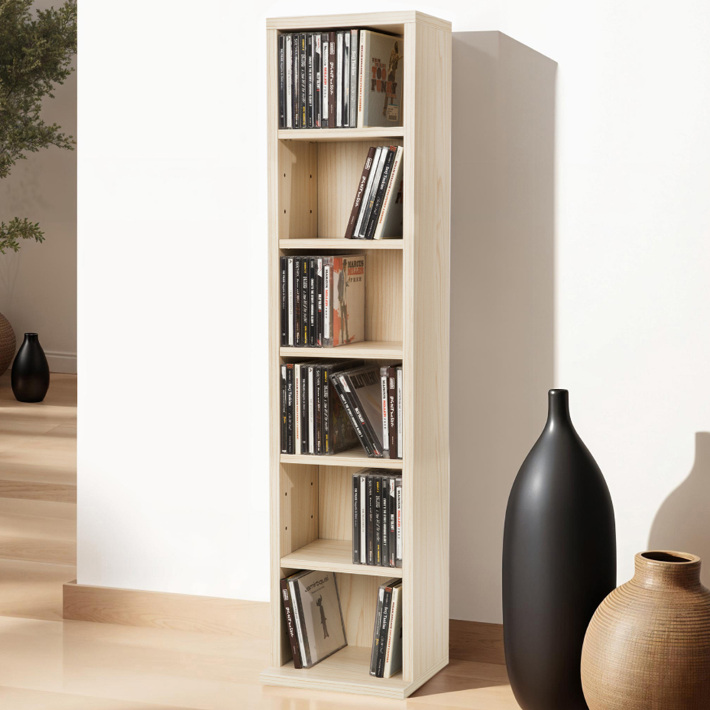 tectake Juliane 6 Shelf Beech CD Shelf Image 1