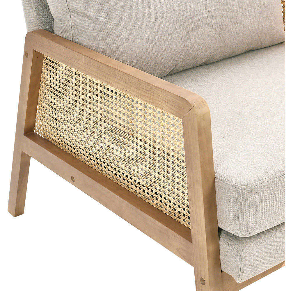 Living and Home Beige Fabric Cushion Mid Century Rattan Chair Image 5