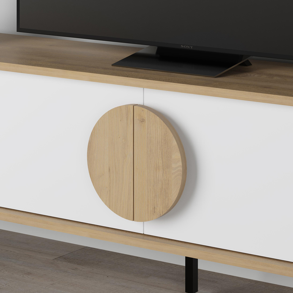 Decortie Gora 4 Door Oak and White TV Unit with Circle Handle Image 3