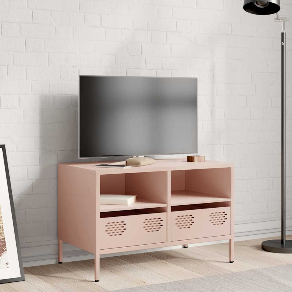 vidaXL 2 Drawer 2 Shelf Pink Steel Industrial Style TV Cabinet Image 7