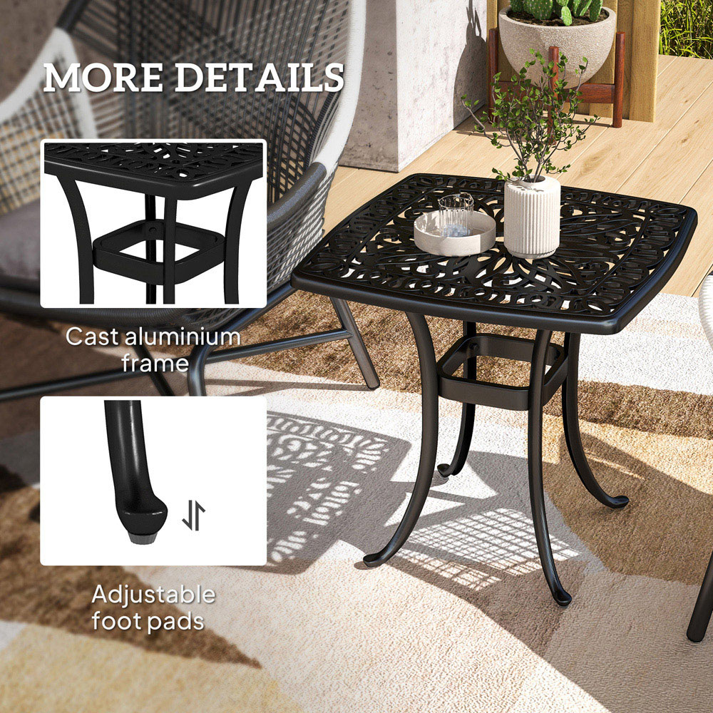 Outsunny Aluminium Garden Side Table with Umbrella Hole Black Image 6