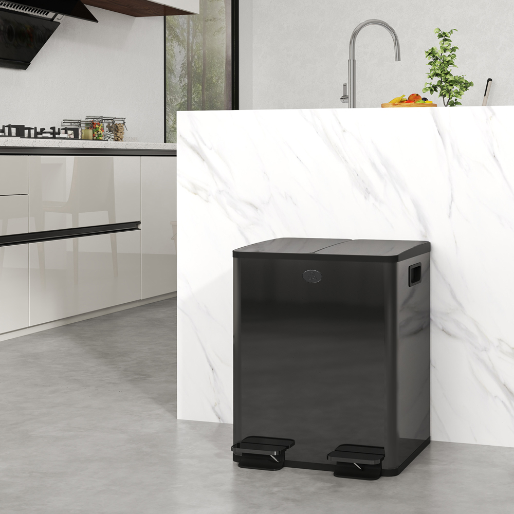 HOMCOM Black Dual Bin Pedal Bin 40L Image 2