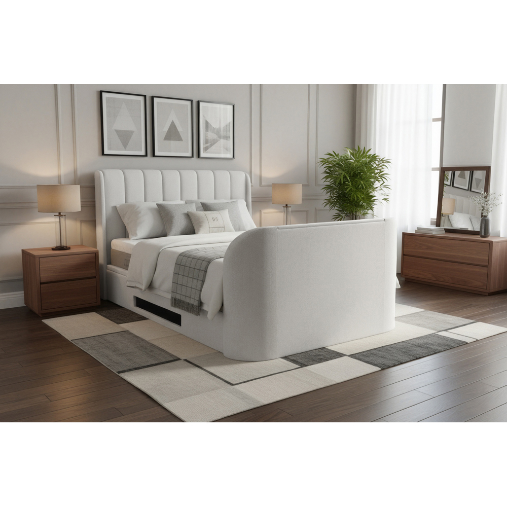 Webb Daniels Mayfair King Size Natural Fabric Ottoman Media TV Bed with 2.1 Soundbar Image 8