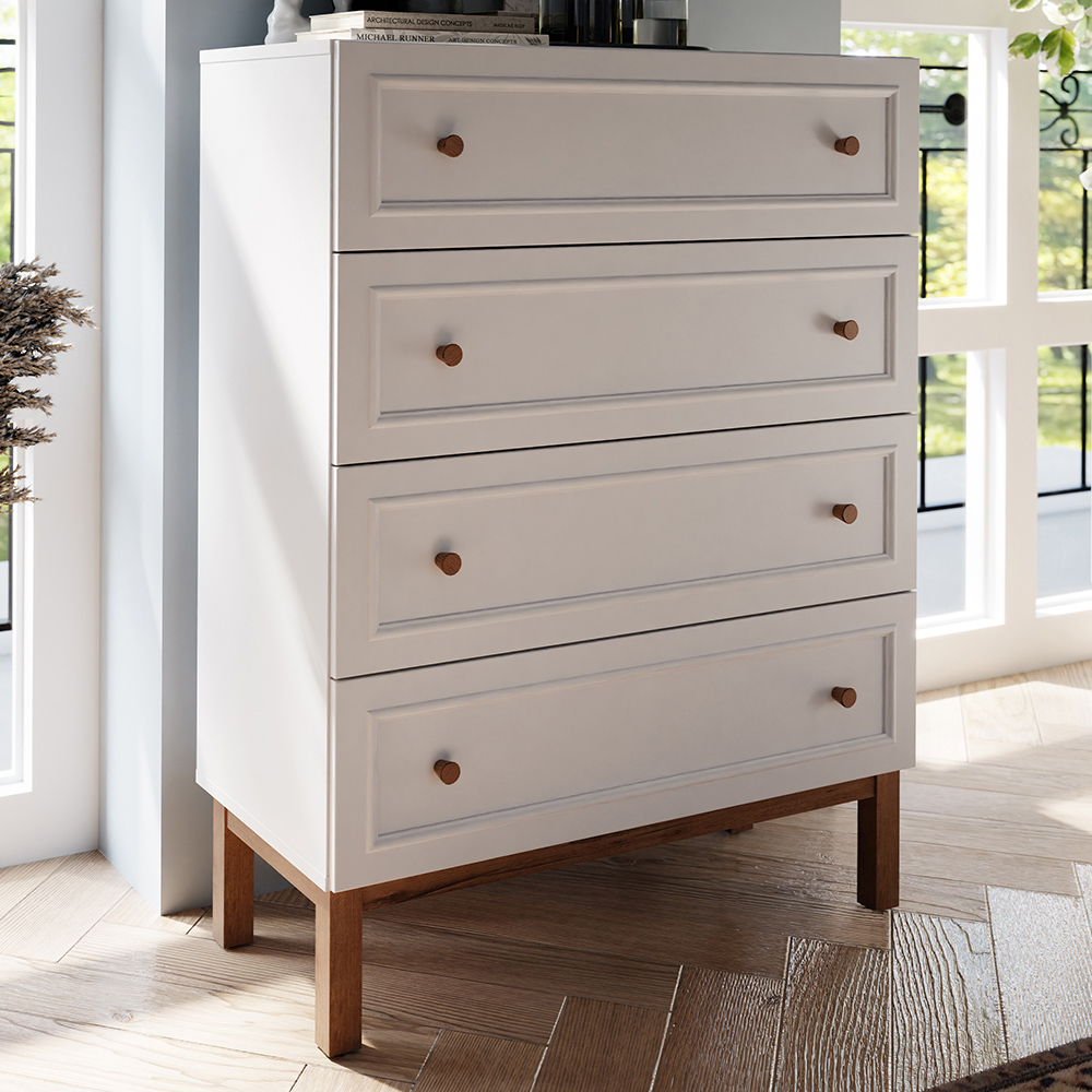 Florence Wensley 4 Drawer Light Grey and Oak Chest of Drawers Image 1