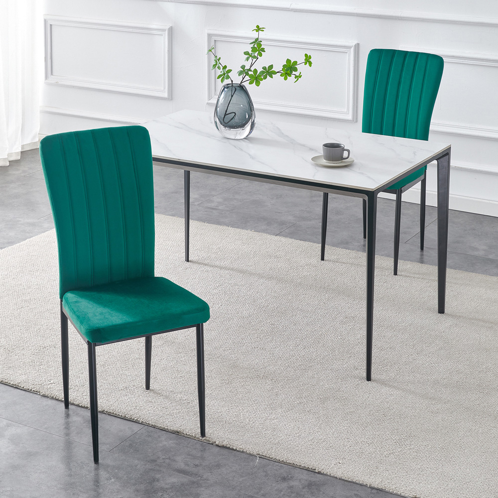 Elle Set of 2 Green Velvet Effect Plush Padded Upholstered Dining Chair Image 7
