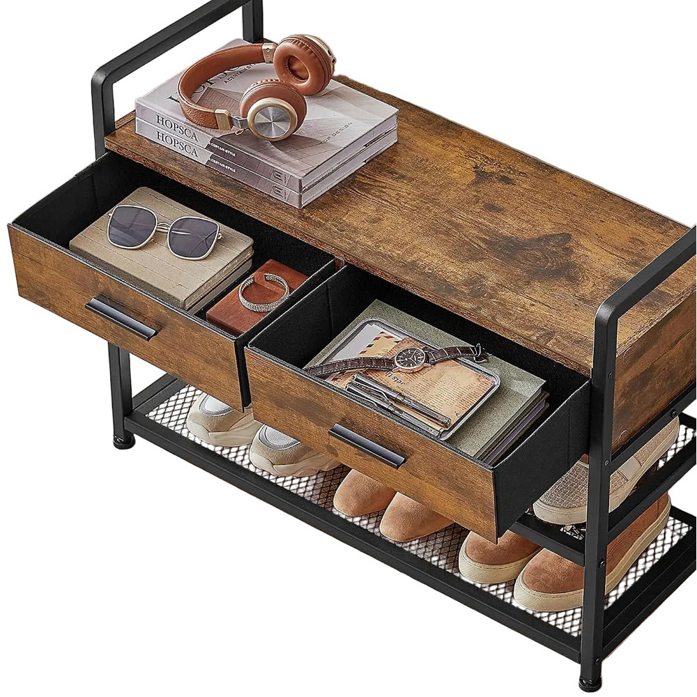 Modcraft 2 Drawer 2 Shelf Rustic Brown Industrial-Style Hall Tree with Shoe Bench Image 5