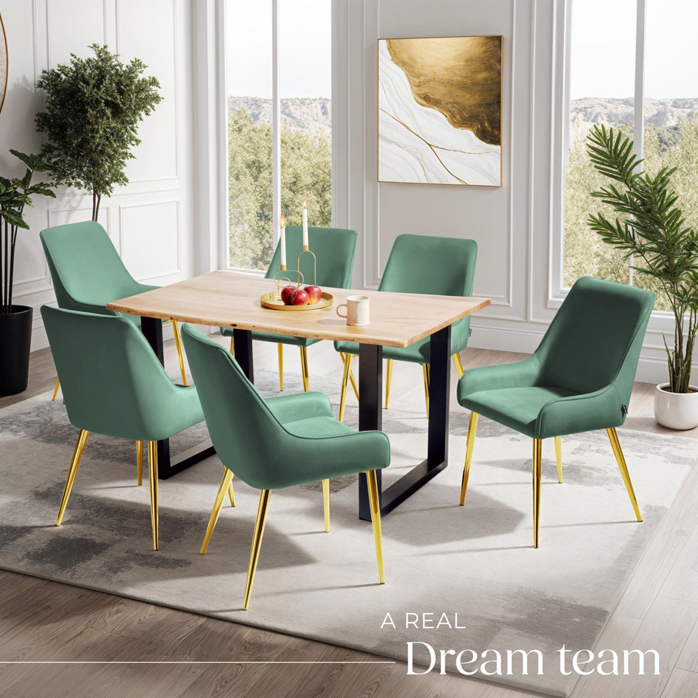 tectake Avane Set of 6 Green Velvet Look Padded Dining Chair Image 8