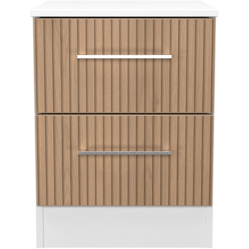 Crowndale Worcester 2 Drawer Slatt Effect and White Compact Bedside Cabinet Ready Assembled Image 2