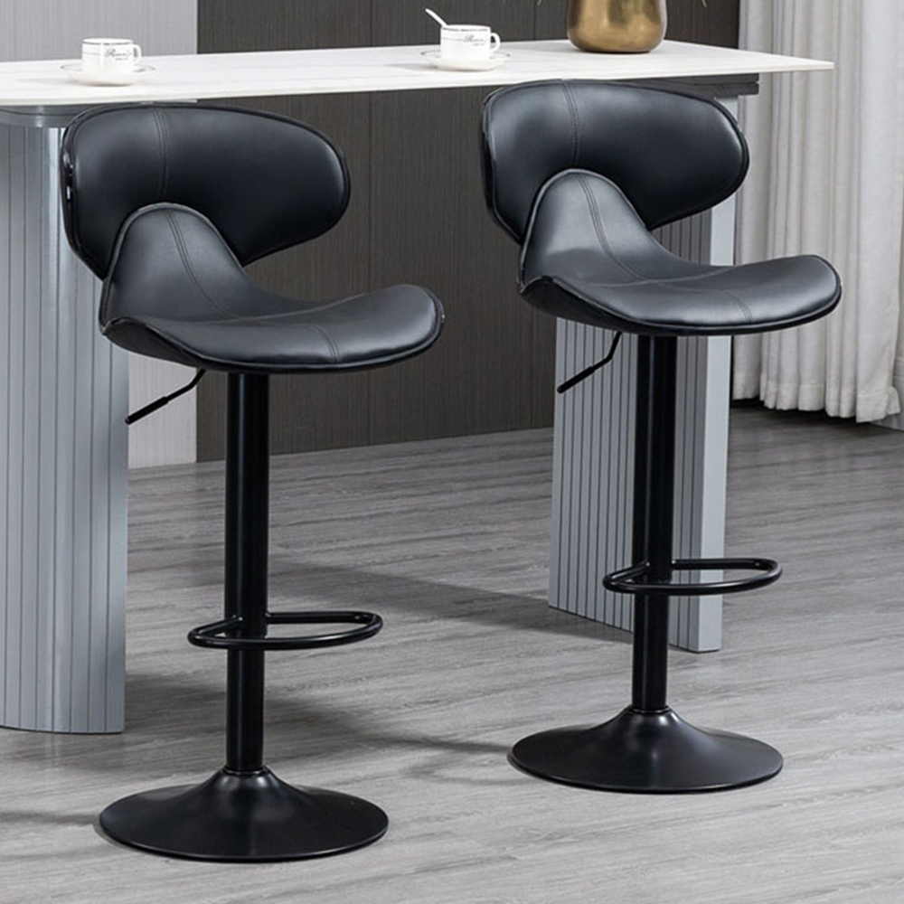 Portland Dark Grey PU Height Adjustable Swivel Bar Stool Set of 2 Image 1