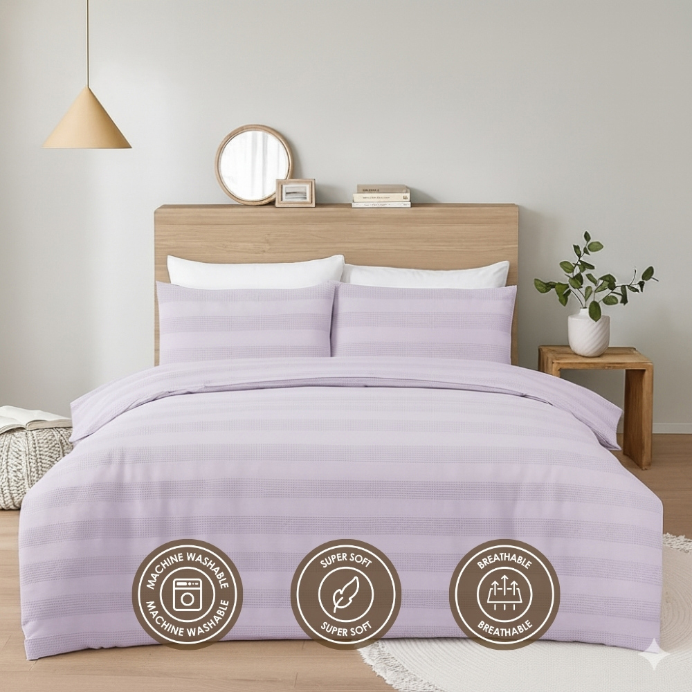 MHG Living Double Berries Dobby Waffle Striped Duvet Set Image 6
