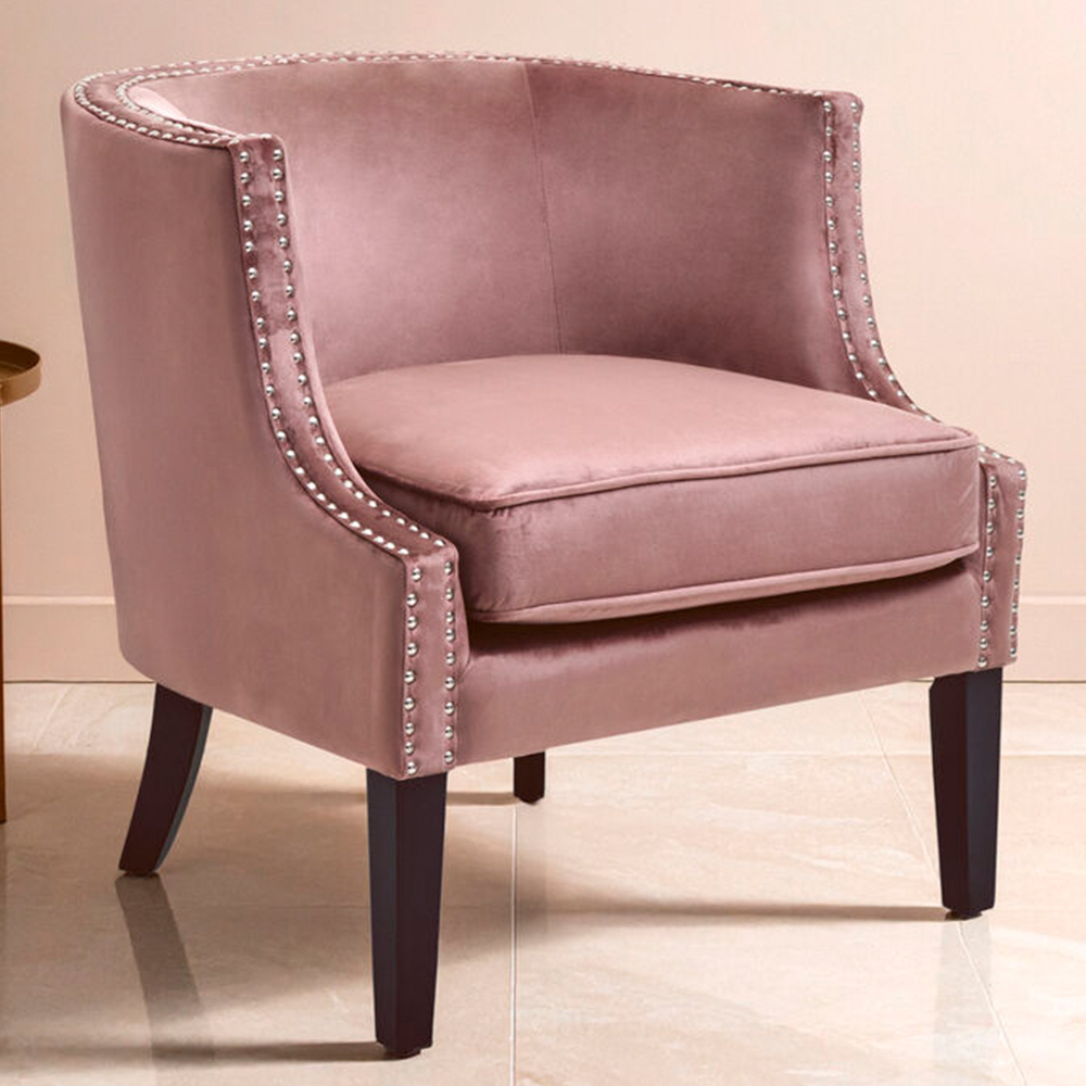 Premier Housewares Larissa Pink Velvet Studded Chair Image 1