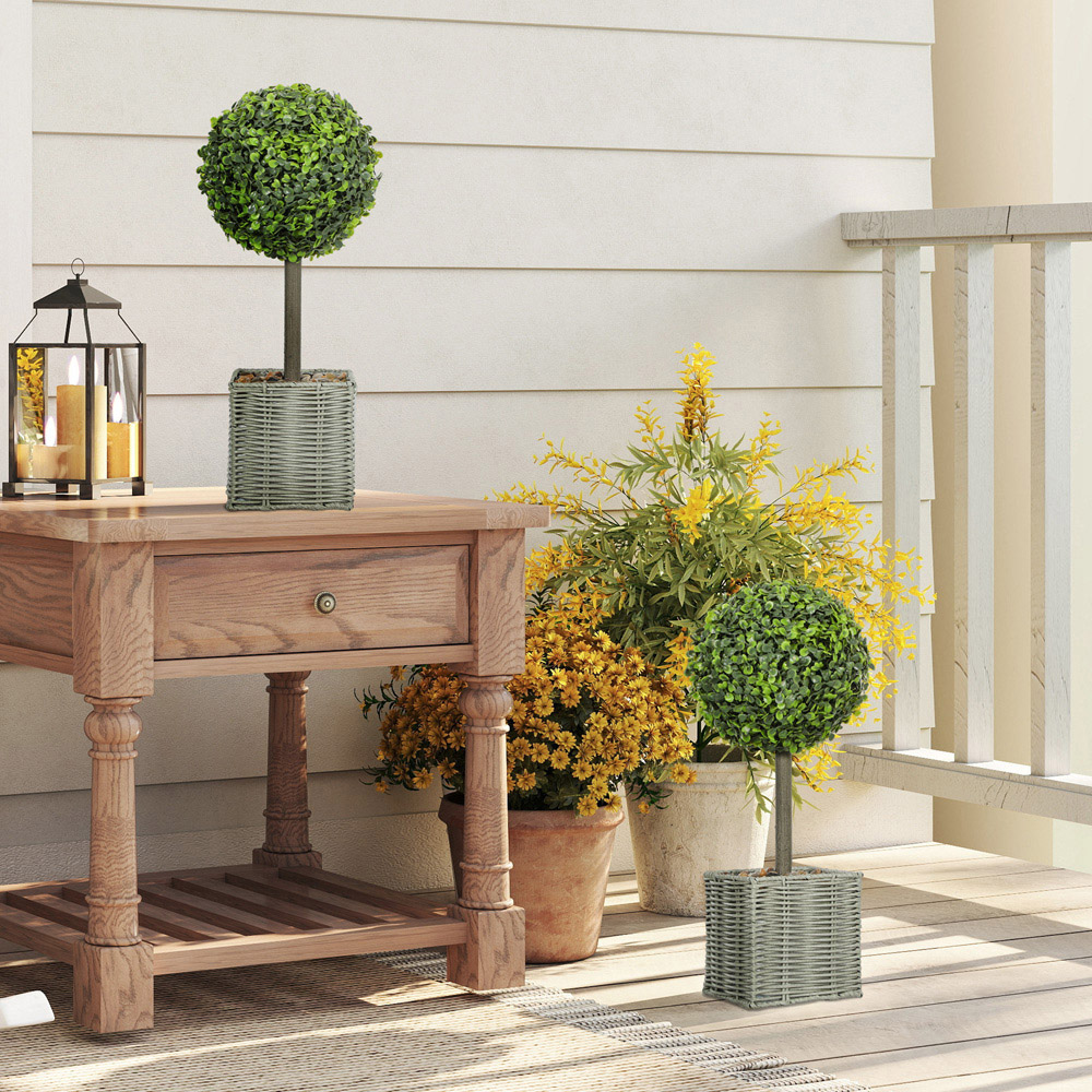 HOMCOM Green Boxwood Topiary Ball Artificial Plant Pot with Pebbles 50cm 2 Pack Image 4
